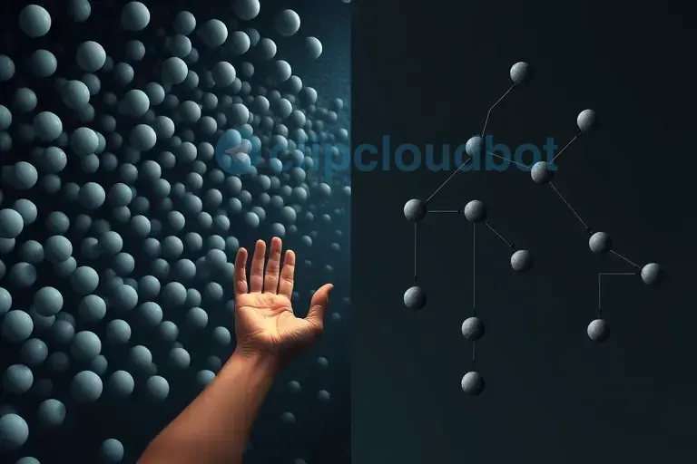 An abstract visual representation contrasting the Axiom of Choice with constructive mathematics: on one side, a vast, infinite set of indistinguishable elements (like identical gray spheres floating in darkness) with a single glowing hand reaching in to arbitrarily select one, symbolizing non-constructive choice; on the other side, a finite, structured binary tree where each path is explicitly built step by step, representing constructive selection. The contrast highlights the non-constructive n