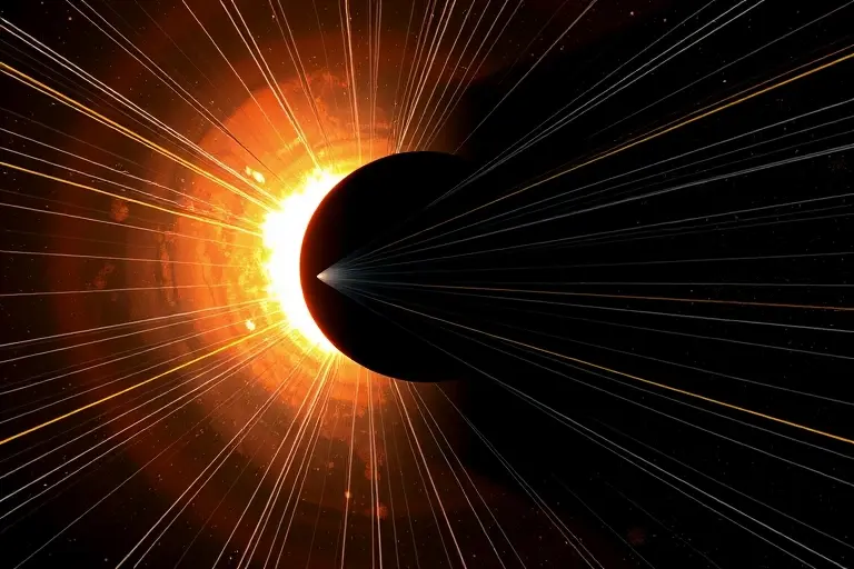 A high-quality scientific illustration showing the shadow of a black hole surrounded by a luminous accretion disk, with light rays bending near the event horizon and demonstrating polarization patterns of light as they emerge from the vicinity of the black hole, rendered in a clear, educational style suitable for physics visualization