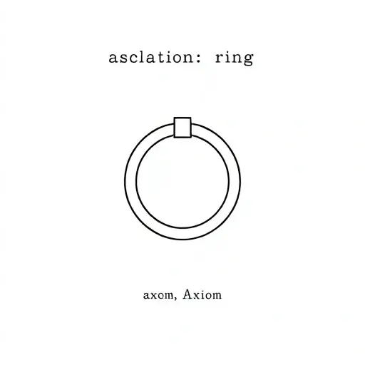 A minimalist mathematical illustration showing the concept of associative rings and rings of integers, featuring a stylized ring structure with a bracket symbol and an axiom symbol, clean lines, no text or numbers, monochrome palette, smallHQ style