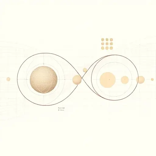 An abstract illustration representing the concept of countability and the power of the continuum in mathematics. The image should feature a series of infinite sets, depicted as interconnected circles or spheres, with varying sizes to symbolize different cardinalities. The background should have a subtle grid or network pattern to suggest the structure and relationships between these sets. Use soft, muted colors to maintain a scholarly and contemplative tone.