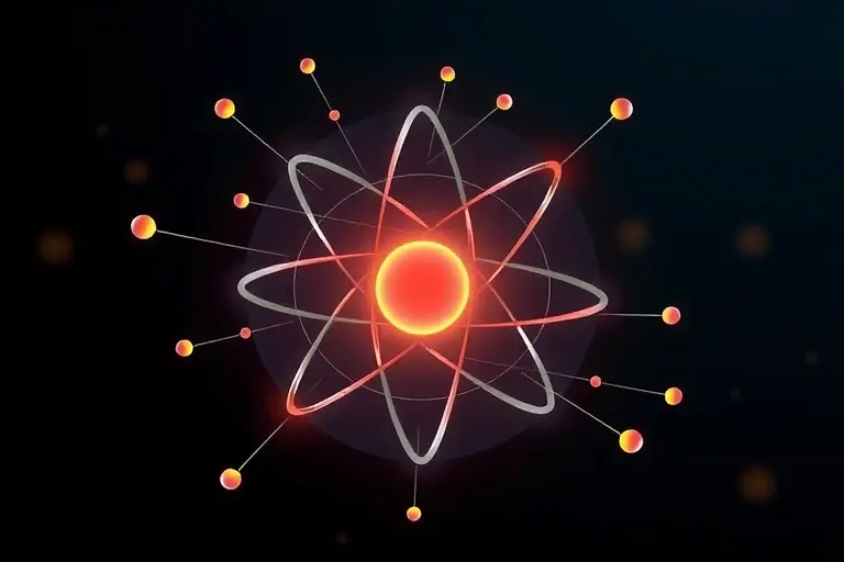 A high-quality scientific illustration showing a simplified atomic nucleus with weak interaction forces subtly depicted as faint, flowing lines or particles between nucleons, emphasizing the concept of weak interaction in nuclear physics, with a clean, educational style suitable for a research article, no text or numbers visible