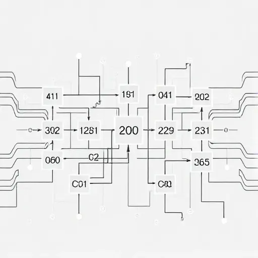 A visual representation of the Chinese Remainder Theorem applied in parallel computing: multiple interconnected processors or nodes, each performing modular arithmetic on large integers, with data flowing between them to reconstruct the final result via CRT, abstract mathematical symbols of congruences and moduli subtly integrated into the background, clean technical aesthetic, no text or labels