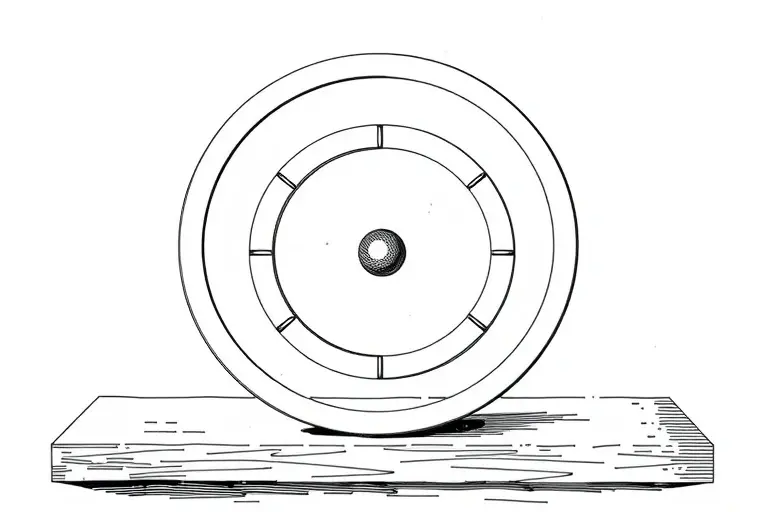 An ancient Greek mechanical paradox known as Aristotle's Wheel, depicting two concentric circles rolling together on a flat surface, with the outer larger circle and inner smaller circle both rotating without slipping, showing the apparent contradiction that both circles seem to travel the same distance despite different circumferences, in a classical scientific illustration style with no text or labels