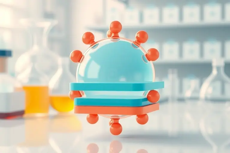 A high-quality scientific illustration showing a molecular system with layered flatness concept, featuring a 3D molecular structure with distinct planar layers, subtle depth cues, and a clean laboratory background, emphasizing precision and modern chemistry