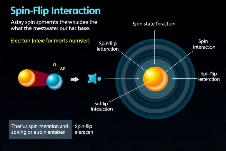 A high-quality scientific illustration showing electron spin interaction and spin-flip mechanism, with clear visualization of spin states and transitions, suitable for educational purposes, no text or numbers on image