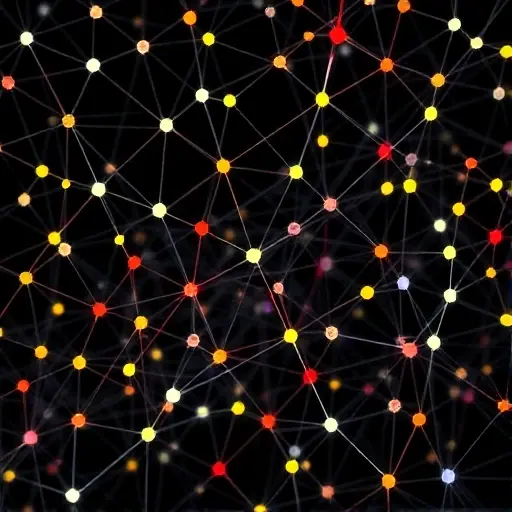 A complex network of interconnected nodes and edges, visually representing a graph. Highlight a subset of nodes with a distinct color to illustrate Ramsey theory. The overall composition should convey mathematical concepts and relationships.