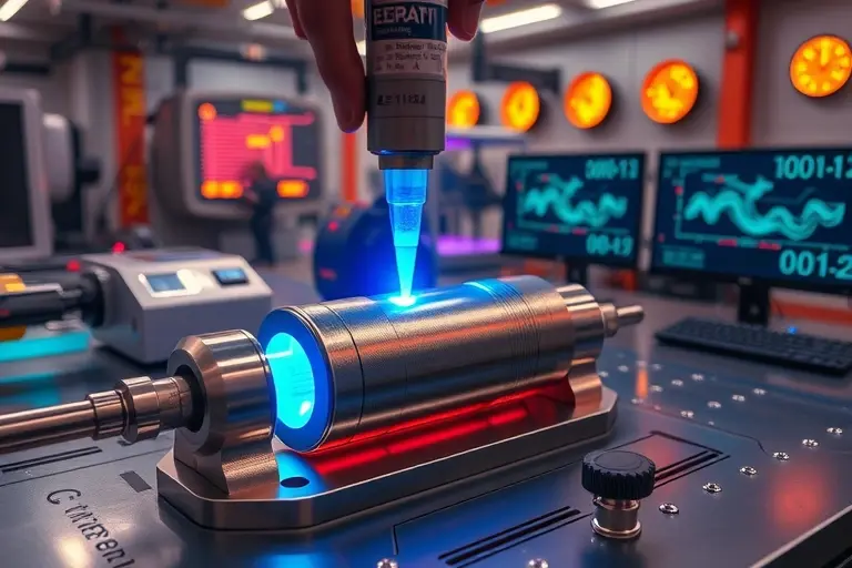 A futuristic laboratory scene showing a superconducting adhesive being applied between two metallic components, with visible magnetic levitation effects and glowing blue energy fields indicating zero electrical resistance, high-tech tools and monitors displaying superconductivity data in the background, realistic scientific visualization style