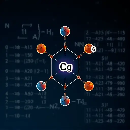 A stylized illustration of group theory applied to quantum chemistry, showing molecular orbitals with symmetry labels (like A1g, T2u) overlaid on a benzene molecule, with abstract mathematical group representations (matrices, character tables) subtly integrated into the background, all rendered in a clean, high-detail scientific visualization style
