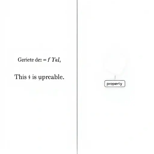 A minimalist black-and-white illustration showing a split scene: on the left, a formal logic diagram with Gödel's incompleteness theorem symbols and a concrete statement like 'This statement is unprovable' written in a textbook style; on the right, an abstract representation of a property or characteristic, such as a glowing abstract shape labeled with a property name, emphasizing the contrast between concrete statements and abstract properties