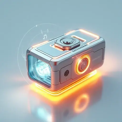 A futuristic gadget that appears to break the laws of physics, integrated with voice interface, rendered in smallHQ style, showing sleek metallic surfaces with glowing energy fields and floating holographic sound waves, no text or numbers visible