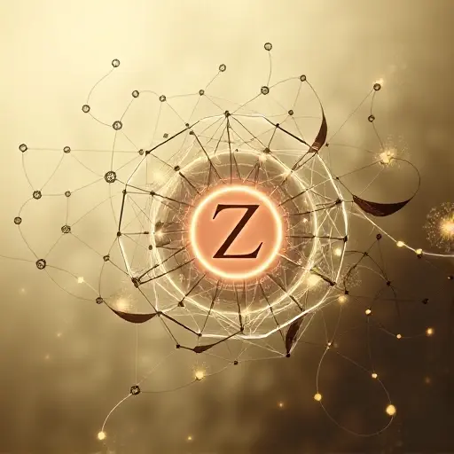 An abstract representation of Richard Dedekind's conceptual transition to the theory of ideals in ring theory and algebraic numbers. Depict a flowing, interconnected network of geometric shapes and symbols representing mathematical concepts, with a central focus on a large, glowing ideal symbol. The background should be a subtle, abstract representation of algebraic structures, with soft, muted colors to emphasize the conceptual nature of the image.