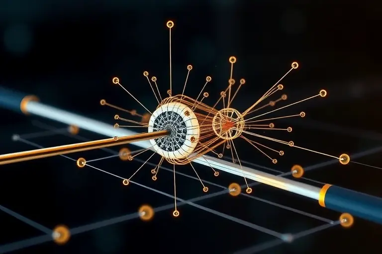 A conceptual visualization of Majorana fermions in a low-energy quantum system, represented as paired, symmetric particle-like entities emerging from a superconducting wire, with subtle quantum field lines and abstract electron correlations, no text or labels, scientific but artistic style