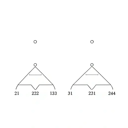 An abstract representation of a commutative ring with elements and two distinct factorization trees of the same element, illustrating non-unique factorization. The image should depict nodes representing elements, edges representing multiplication, and two separate factorization paths converging on the same element, with no text or labels.