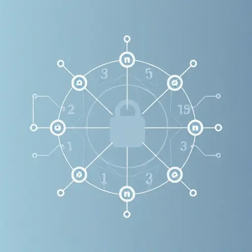 A stylized quantum circuit diagram with qubits and gates, subtly incorporating elements of factorization (like numbers breaking apart) and cryptographic symbols (like locks or keys) in the background, all rendered in a clean, minimalist, high-detail smallHQ style with soft gradients and precise linework