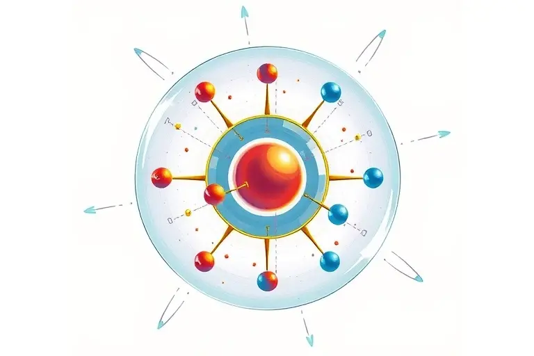 A detailed scientific illustration of an atomic nucleus showing protons and neutrons interacting within a spherical structure, with visual representations of nuclear forces binding them together, emphasizing stability through balanced ratios, in a clean, educational style with subtle particle trails and energy fields, no text or labels