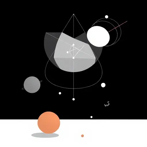 A conceptual illustration of non-commutative geometry intersecting with quantum mechanics, featuring abstract operator algebras represented by overlapping geometric shapes and quantum symbols like wavefunctions and particles, rendered in a minimalist scientific style
