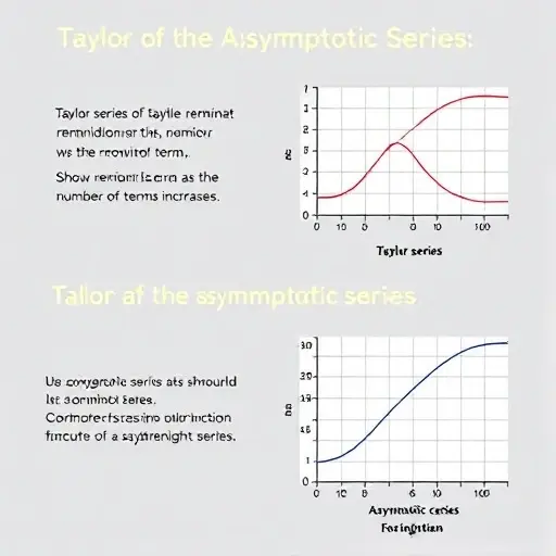 A visual comparison of Taylor and asymptotic series. Depict Taylor series with a clear focus on the remainder term, showing its behavior as the number of terms increases. Show asymptotic series highlighting the dominant term and its convergence properties. Use graphs to illustrate the convergence rates of both series. The Taylor series graph should show a curve approaching a function, while the asymptotic series graph should show a curve approaching a straight line.