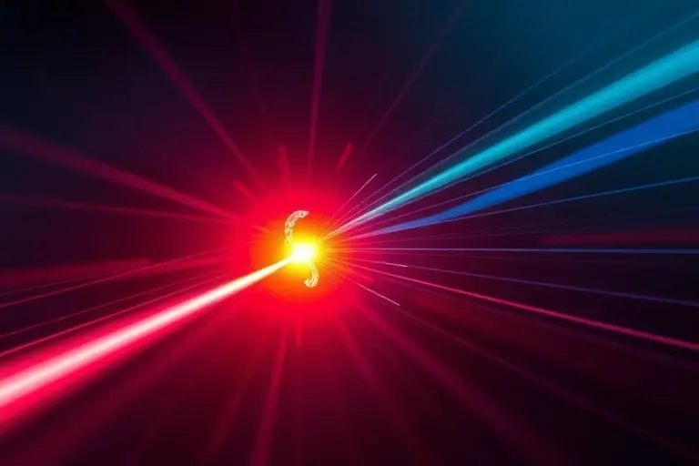 A high-resolution illustration of a nanoscale photonic structure creating a photon hook: a tightly focused light beam curving sharply around a sub-wavelength dielectric nanoparticle, with visible field lines showing the sub-wavelength curvature and hook shape, rendered in vivid colors against a dark background, emphasizing the physical mechanism of beam bending in nanophotonics.