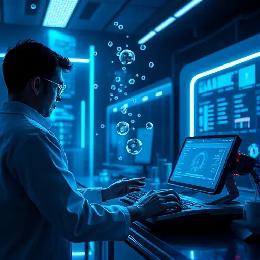 A futuristic laboratory scene showing a scientist using a high-tech laser cooling apparatus that appears to defy known physics, with glowing particles suspended in mid-air, subtle Doppler effect visual cues, and a sleek modern interface, rendered in the smallHQ style