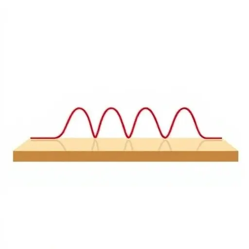 A visually appealing representation of a classic wave equation, illustrating the propagation of a wave. Depict a smooth, continuous wave pattern (e.g., sinusoidal) traveling across a flat surface. Include visual cues to represent the wave's amplitude, wavelength, and frequency. The background should be clean and uncluttered, emphasizing the wave itself.