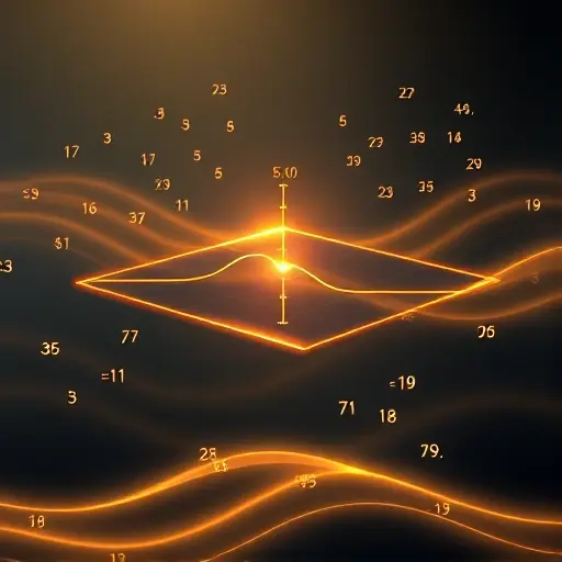 An abstract mathematical visualization of Dirichlet's theorem on primes in arithmetic progressions, featuring a glowing complex plane with the critical line Re(s)=1 highlighted, a subtle L-function curve approaching but not touching zero at s=1, surrounded by floating prime numbers in arithmetic sequences (e.g., 3, 7, 11, 19...) arranged in harmonic waves, soft gradients of deep blue and gold, no text, no labels, no digits, no equations, purely symbolic and serene