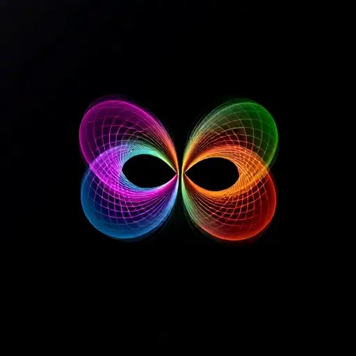 A visualization of the Lorenz attractor. Depict the three intertwined, butterfly-like filaments in a vibrant, swirling pattern. Use a color gradient to show the varying intensity of the attractor's flow. The background should be a dark, neutral color to emphasize the attractor's form. Focus on the complex, fractal structure of the attractor, highlighting its chaotic yet predictable nature.