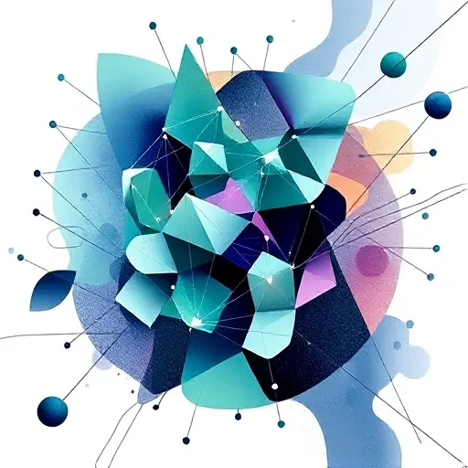 A modern abstract art piece inspired by homotopy type theory, featuring interconnected geometric shapes and flowing lines that represent mathematical concepts. The composition should evoke a sense of depth and complexity, with a color palette that includes shades of blue, green, and purple to symbolize the intellectual and creative aspects of mathematical theory. The image should have a dynamic and fluid feel, capturing the essence of theoretical mathematics and its applications in automated pro