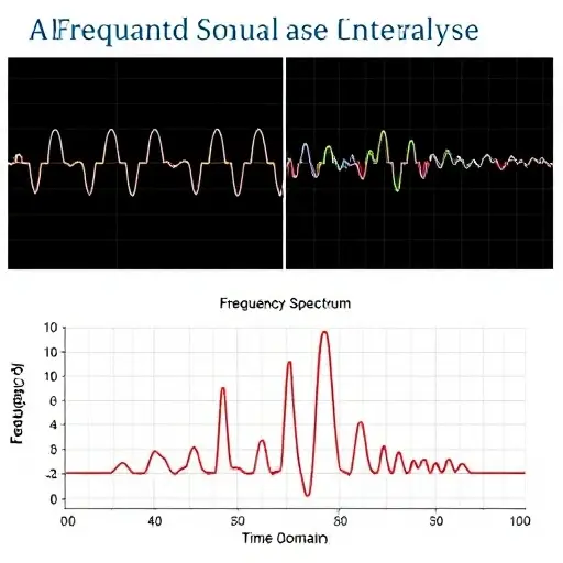 A visual representation of a frequency domain analysis of an analog signal. The image should depict a time-domain signal on the left, and its corresponding frequency spectrum on the right. The frequency spectrum should show distinct peaks representing different frequency components of the signal. Use a clear and informative visualization, highlighting the relationship between the time and frequency domains.