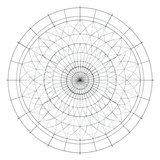 A Poincaré disk model in hyperbolic geometry, showing a circular boundary with hyperbolic lines represented as arcs perpendicular to the boundary, and a tessellation of regular polygons filling the disk, all in clean geometric lines with no text or labels