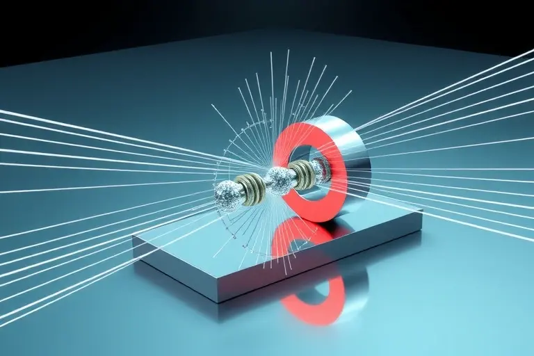 A scientific illustration showing the coexistence of magnetism and superconductivity in gallium, with electron Cooper pairs being disrupted by an external magnetic field, represented by magnetic field lines penetrating the superconducting material, abstract and clean scientific visualization, no text or labels