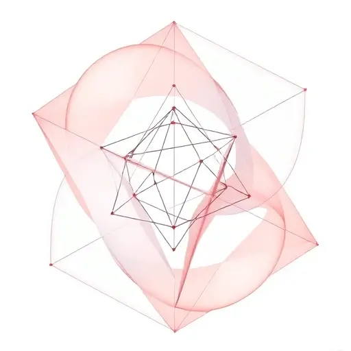 A detailed illustration of abstract geometric shapes representing polynomial equations intersecting in three dimensions, with a visible triangular lattice structure symbolizing the triangular form of a system, and flowing translucent surfaces that gradually simplify, evoking the process of variable elimination and Gröbner basis computation, rendered in a clean, high-resolution scientific style