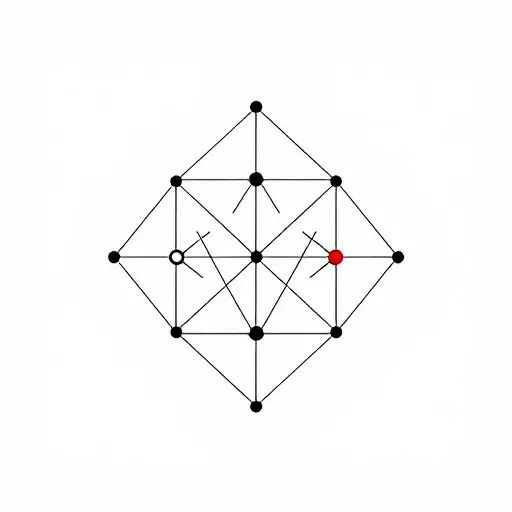 An abstract representation of the Skolem-Noether theorem applied to finite-dimensional algebras over a field. Depict a geometric interpretation with interconnected shapes and structures symbolizing the isomorphism between two algebras. Use a minimalist and precise style to convey the mathematical concept.