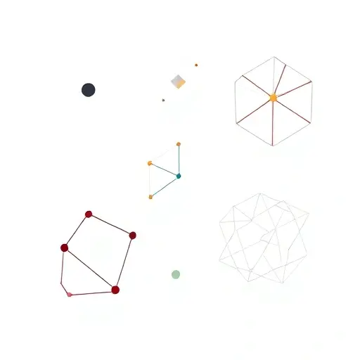 A clean, minimalist illustration showing abstract geometric shapes like points, lines, polygons, and lattice structures representing discrete geometry concepts, with subtle digital procedural patterns hinting at algorithmic generation, set against a neutral background, no text or numbers
