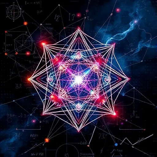 A futuristic abstract illustration depicting intertwined geometric structures representing superalgebraic forms and quantum field patterns, with glowing, flowing energy strands and subtle background of complex mathematical diagrams, all rendered in a detailed smallHQ style