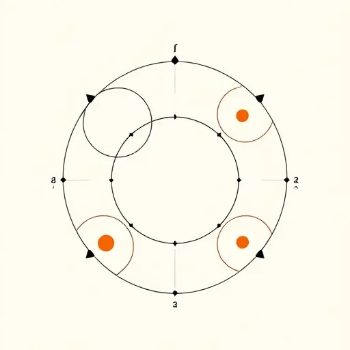 A visual representation of abstract algebraic concepts, such as rings and ideals, using geometric shapes and patterns. The image should depict interconnected circles and other geometric forms to symbolize the relationships and structures within ring theory and algebraic numbers. Use a minimalist and clean design to emphasize the abstract nature of the subject.