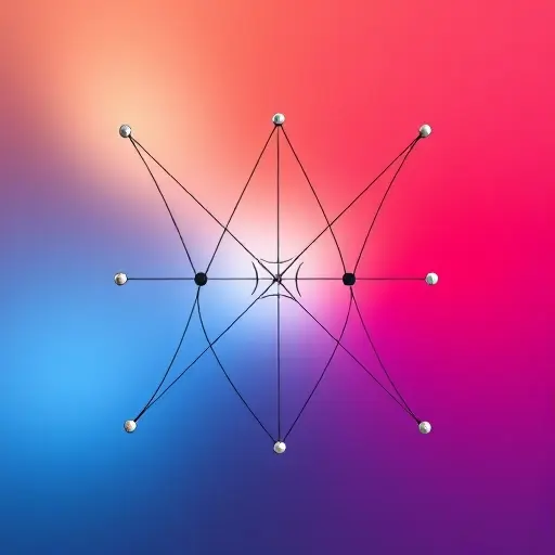 Abstract geometric representation of linear functionals and dual spaces. Depict interconnected nodes representing vectors and lines representing functionals. Use a color gradient to show the relationship between the spaces. Focus on the concept of expansion and the interplay between them.