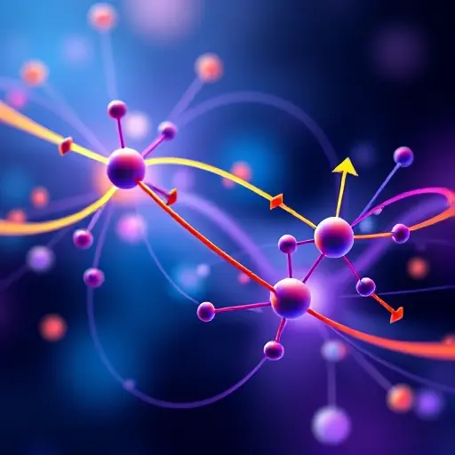Abstract visualization of a dissipative system with compression. Depict interconnected nodes representing elements of the system, with arrows indicating energy flow. The arrows should visibly compress and expand as energy is exchanged, illustrating the dissipation process. Use a color palette suggesting energy transfer and transformation (e.g., gradients of blue, orange, and purple). The overall composition should convey a sense of dynamic equilibrium and the flow of energy within a closed syste