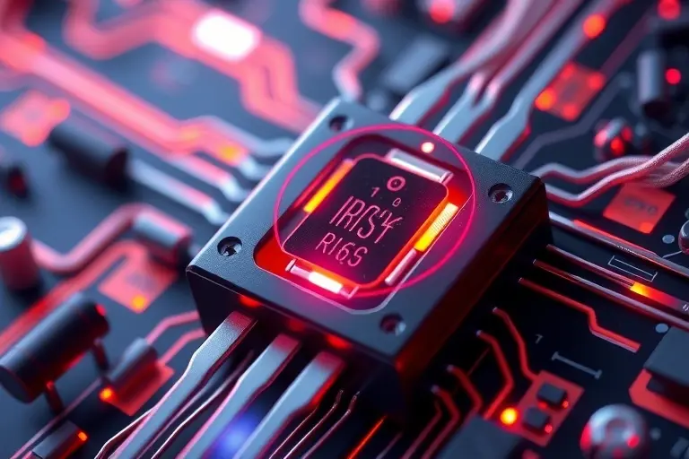 A close-up, detailed illustration of a futuristic transistor with a glowing internal structure, showcasing the increased current flow. The transistor should be surrounded by abstract representations of energy and technological advancement.