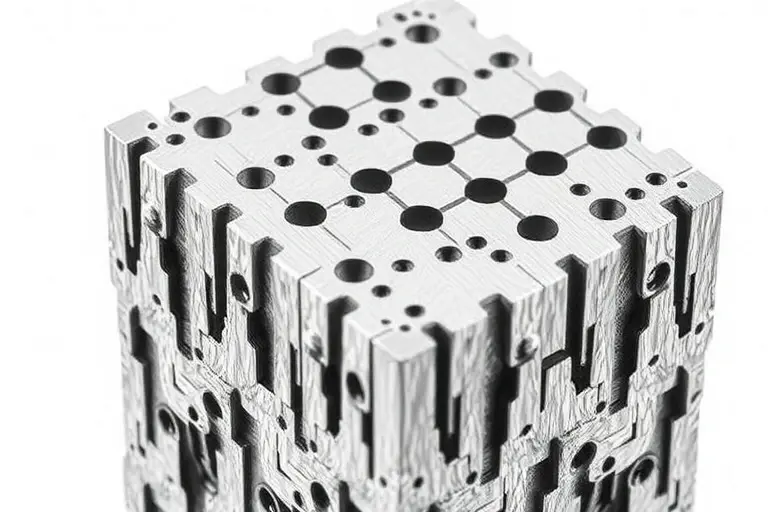 A high-quality scientific illustration showing a close-up of a nickel-based superalloy microstructure at high temperature, with visible grain boundaries and phases, set against a clean white background, emphasizing advanced material properties and synthesis details