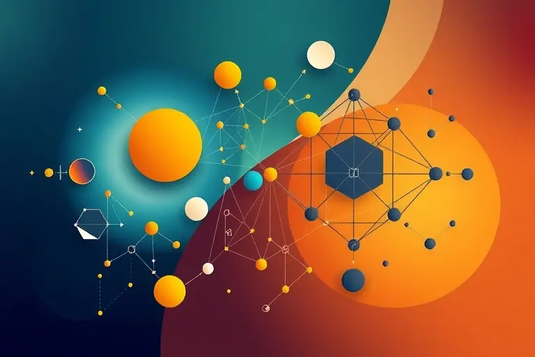 A high-quality abstract illustration representing combinatorics and discrete structures in a finite world, featuring geometric shapes, finite sets, and mathematical symbols arranged in a harmonious composition, with a clean and professional visual style