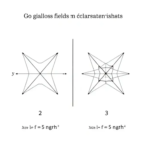 An abstract illustration representing the comparison of Galois fields with characteristics 2 and 3. The image should depict two distinct geometric structures, one for each characteristic, with visual elements symbolizing additive operations and involution properties. Use clean lines and minimalistic shapes to represent the mathematical concepts, with a focus on symmetry and balance to highlight the comparative analysis.