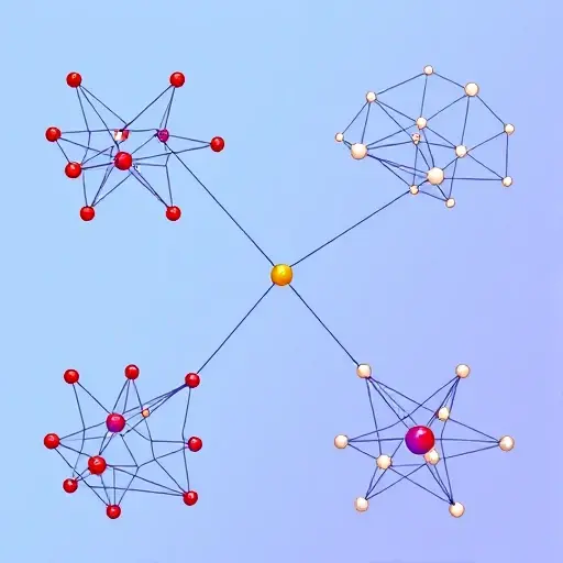 A visual representation of the isomorphism problem for finitely presented groups, depicting abstract group structures with interconnected nodes and edges to symbolize group elements and their relationships. The image should convey the complexity and theoretical nature of the problem, with a focus on the interplay between different group presentations.