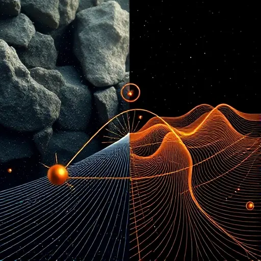 A visual representation of the transition from classical analysis to integral calculus, emphasizing the principle of least action as the foundation of classical mechanics. Depict a split image: one side showing a classic Newtonian physics scene (e.g., a projectile trajectory), and the other side showing a more abstract representation of integral calculus (e.g., a path integral or a field with flowing lines). A connecting element visually links the two sides, highlighting the principle of least a