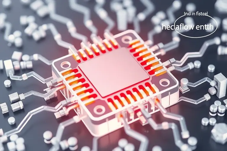 A microscopic view of a novel transistor structure, showcasing its ability to handle a fourfold increase in current frequency. The transistor should be depicted with intricate details, highlighting the unique design elements that enable high-frequency operation. Include subtle visual cues indicating increased electrical flow.