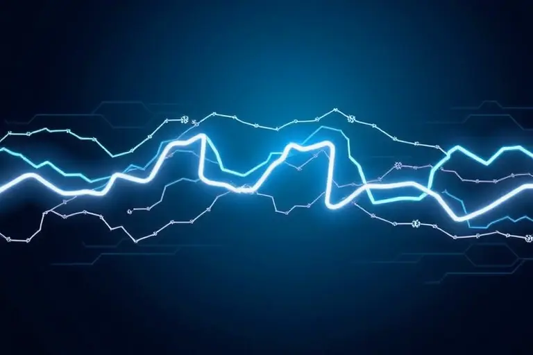 A high-quality illustration showing an electric current flowing through a circuit with visible speed lines or arrows indicating rapid movement, clean scientific style, no text or numbers on the image