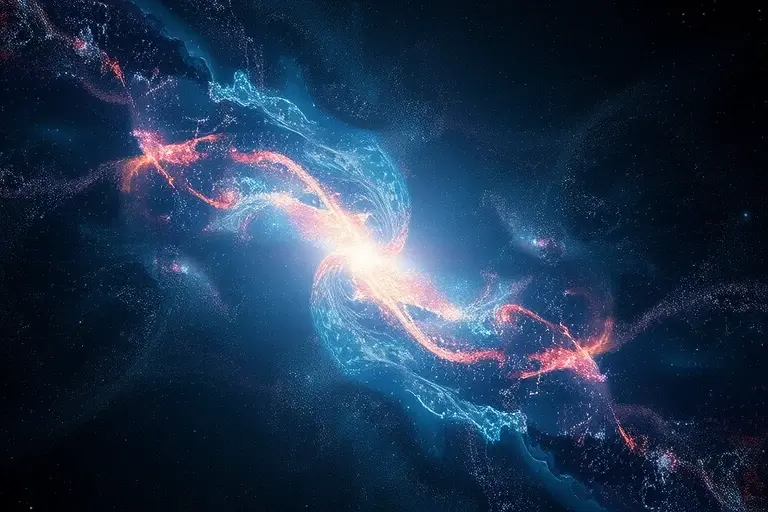 A vast cosmic landscape illustrating deep intergalactic voids surrounded by faint, wispy filaments of galaxies, with subtle swirling currents of dark energy and abstract, flowing patterns that suggest the distribution of matter across the universe, emphasizing the profound emptiness and the future of cosmology in a realistic, high‑resolution depiction