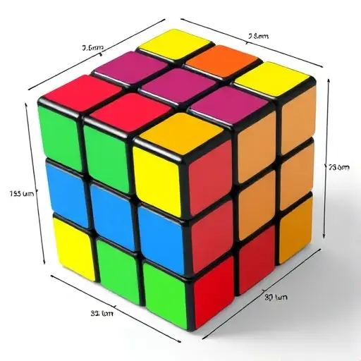A visual representation of a Rubik's Cube with its symmetries highlighted. The cube should be shown in a 3D perspective with different colored faces. The symmetries can be depicted by showing the cube in various rotated positions or by illustrating the axes of rotation. The image should emphasize the algebraic structure of the cube's symmetries, such as the different types of rotations (face turns, slice turns, etc.).