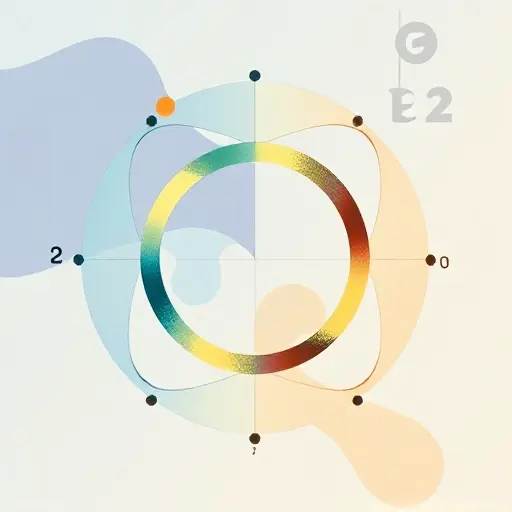 An abstract illustration representing the concept of ideals in ring theory and algebraic numbers. The image should depict interconnected rings and algebraic structures, symbolizing the relationships and properties of ideals. Use geometric shapes and abstract forms to convey the mathematical concepts, with a focus on symmetry and balance.