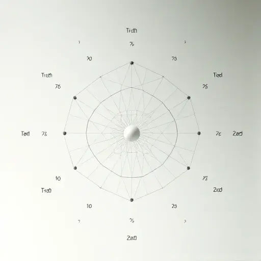 An abstract visual representation of the law of excluded third in many-valued logical systems, featuring a central point or node symbolizing the concept of 'center' in such systems, surrounded by multiple truth values radiating outward in a geometric or lattice-like structure, with soft gradients and minimalistic design to reflect logical depth and symmetry, no text or symbols, purely conceptual and mathematical in form