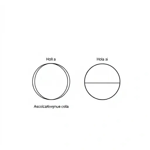 A minimalist illustration showing two distinct rings: one labeled 'Ассоциативные кольца' with a looping arrow indicating associativity, and another labeled 'Кольца Ли' with a straight line indicating identity, both set against a clean white background, no text or numbers visible